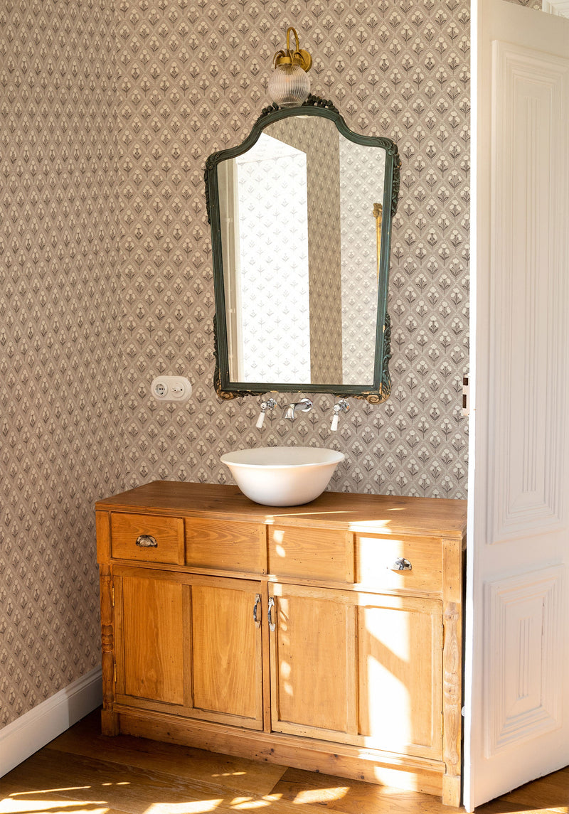 Poppy Taupe Victorian Wallpaper by Coordonné