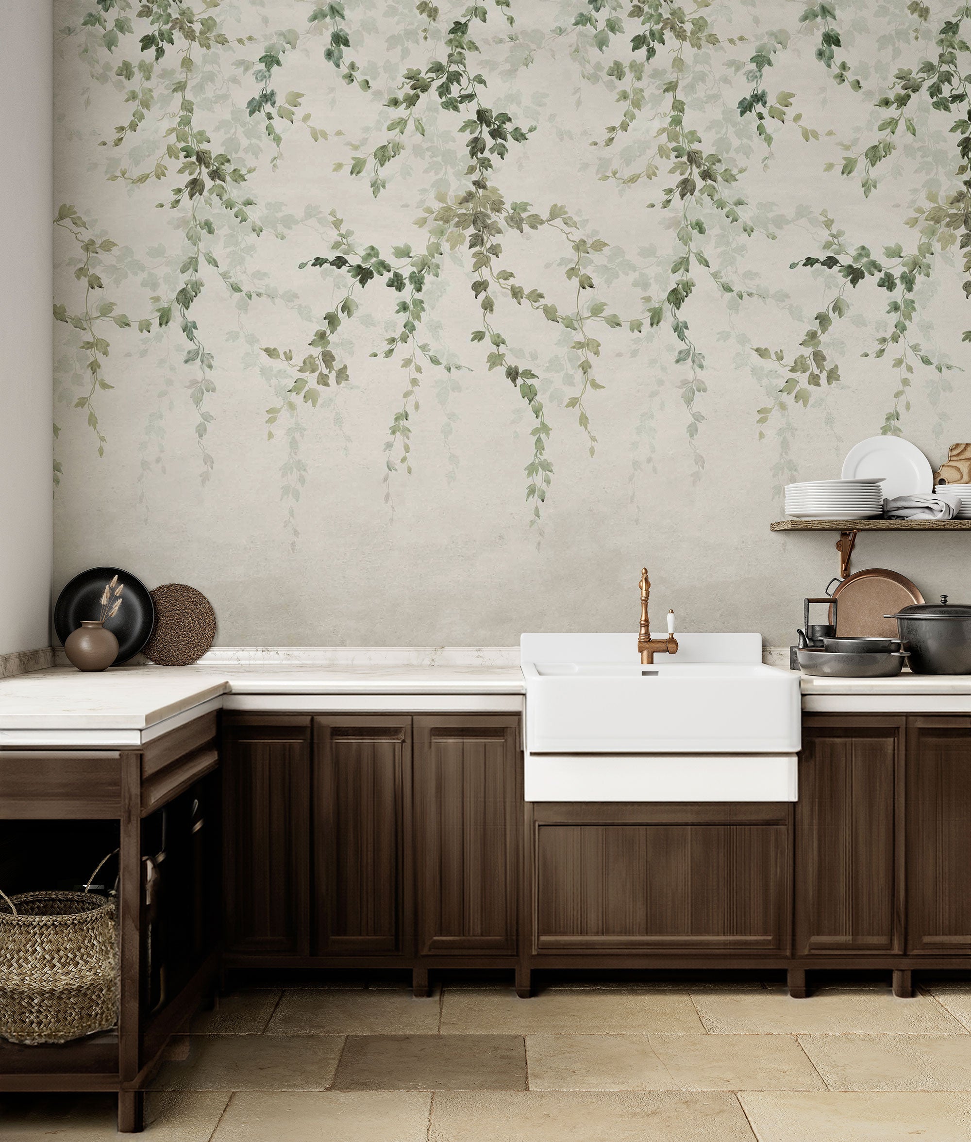 Vine Shadow Green Victorian Mural by Coordonné (400x280cm)