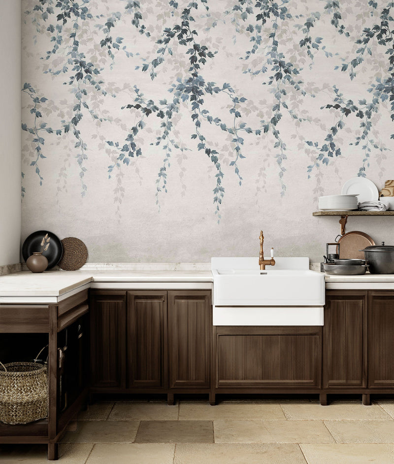 Vine Shadow Blue Victorian Mural by Coordonné (400x280cm)