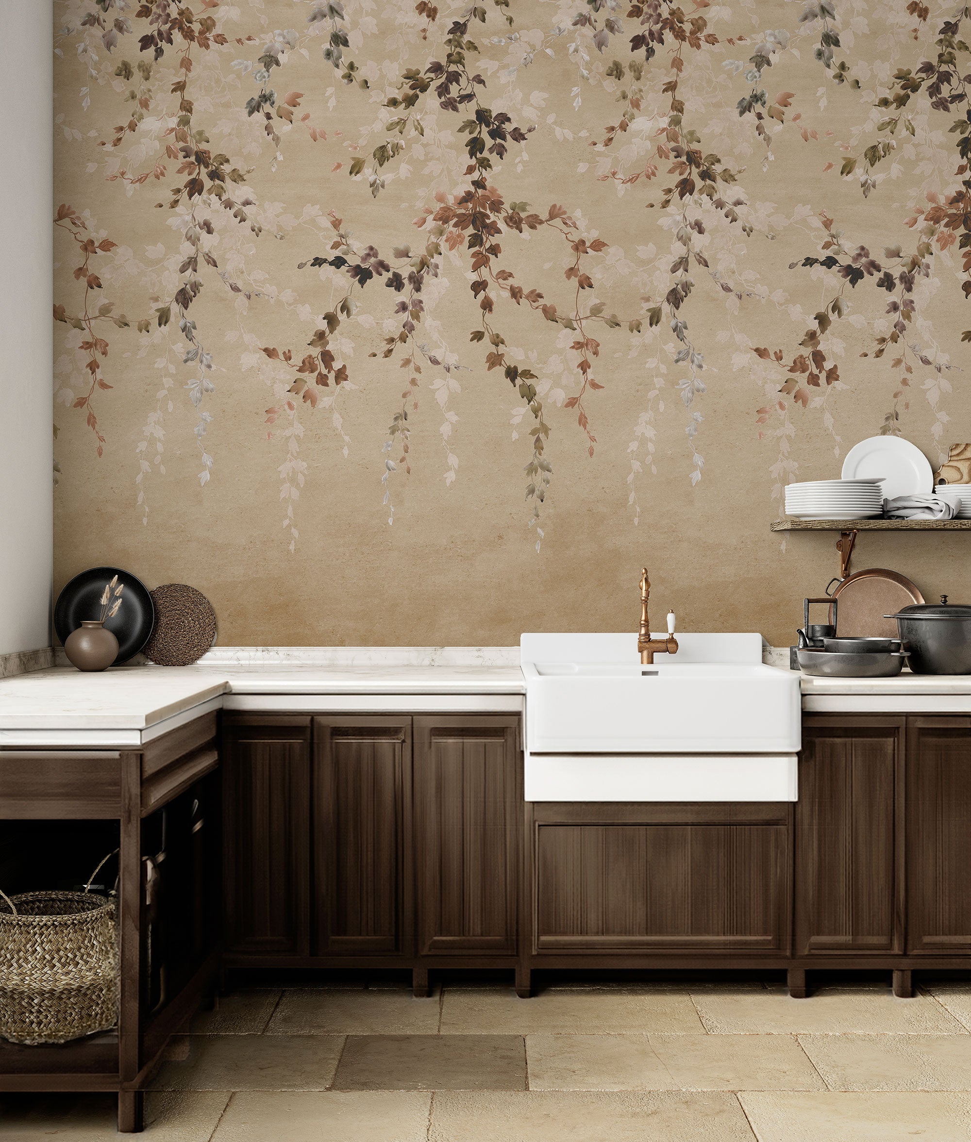 Vine Shadow Taupe Victorian Mural by Coordonné (400x280cm)