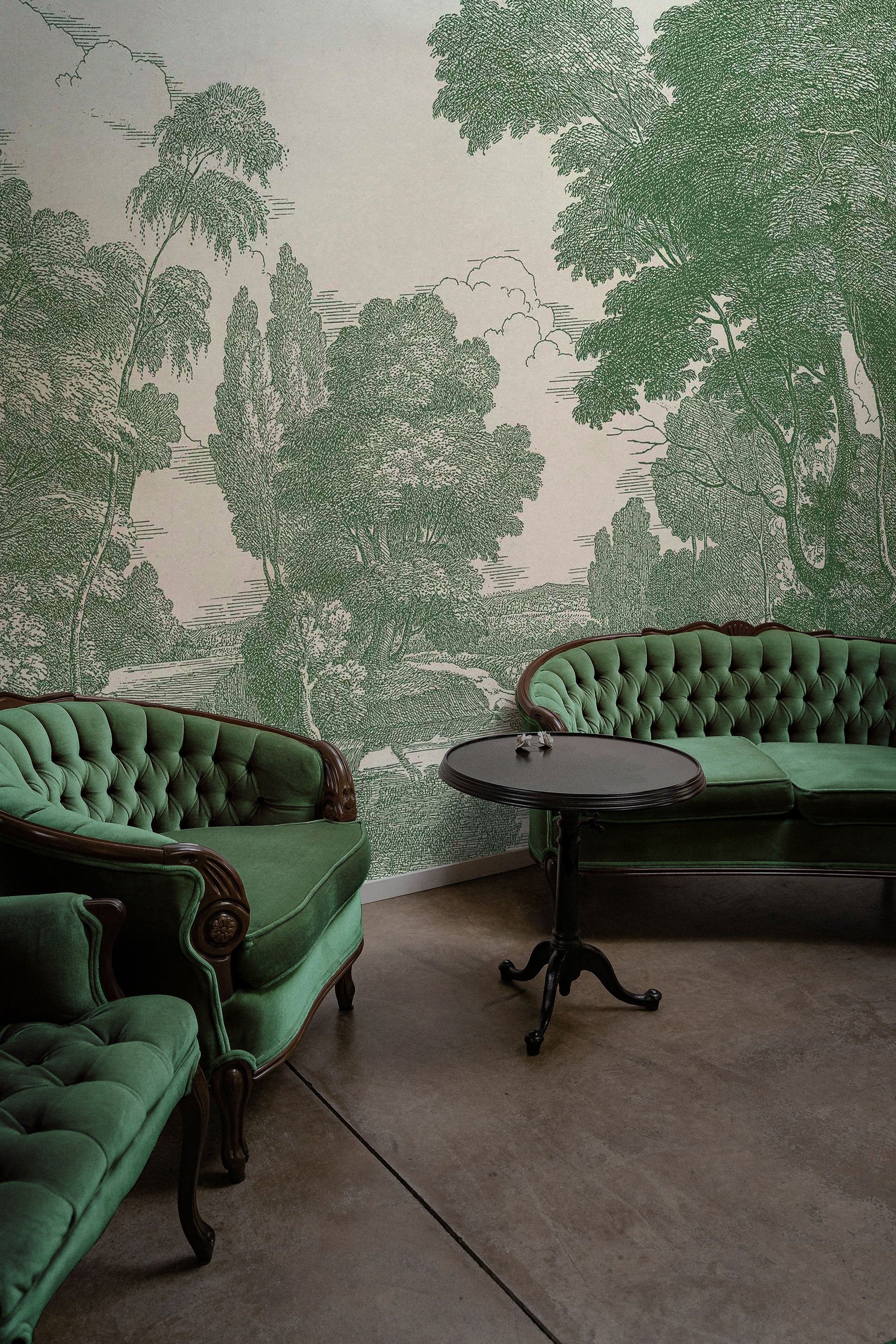 Engraving Green Victorian Mural by Coordonné (400x280cm)