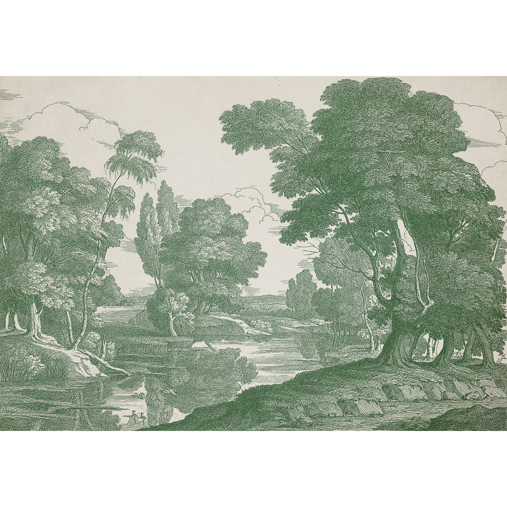 Engraving Green Victorian Mural by Coordonné (400x280cm)
