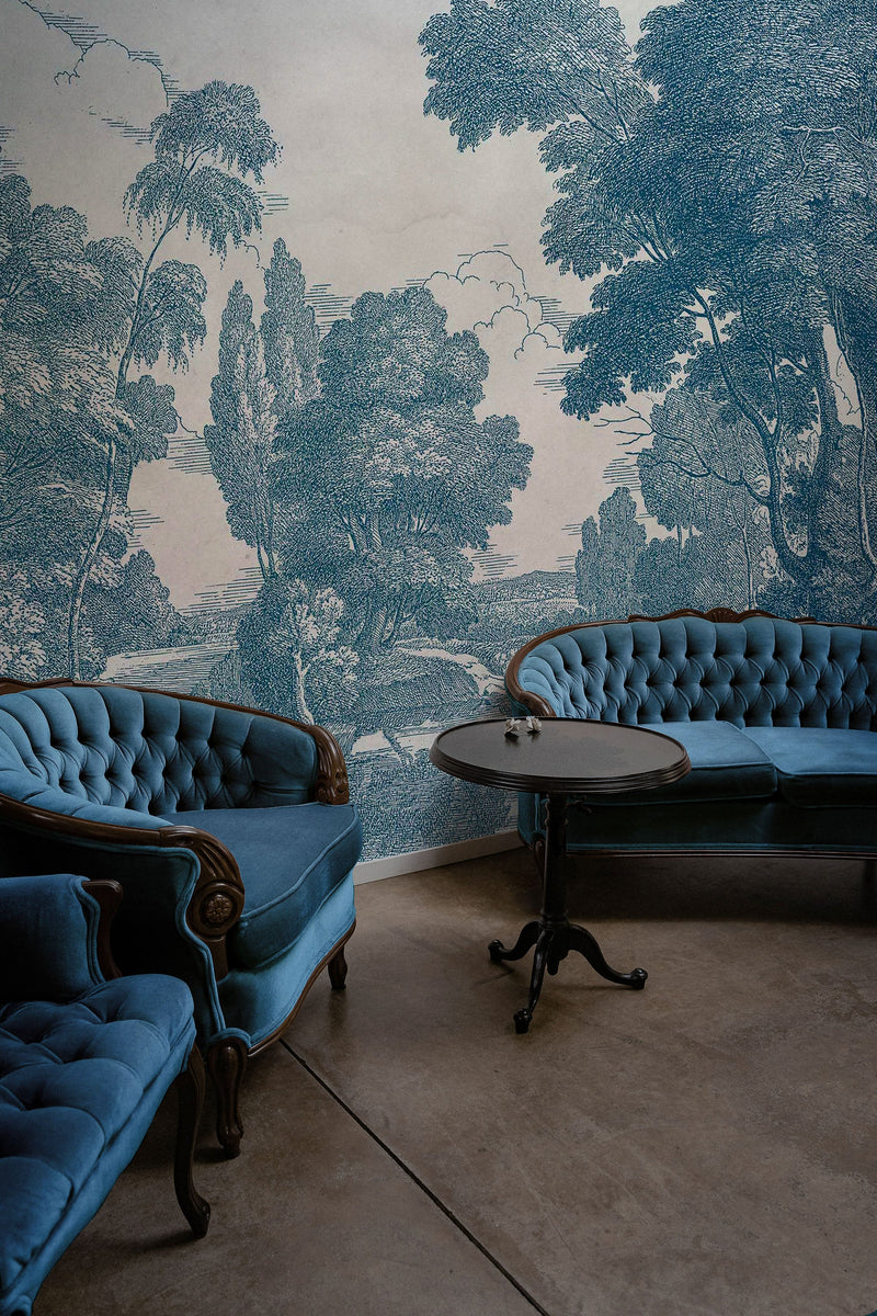 Engraving Blue Victorian Mural by Coordonné (400x280cm)