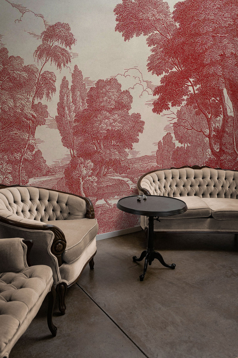 Engraving Red Victorian Mural by Coordonné (400x280cm)