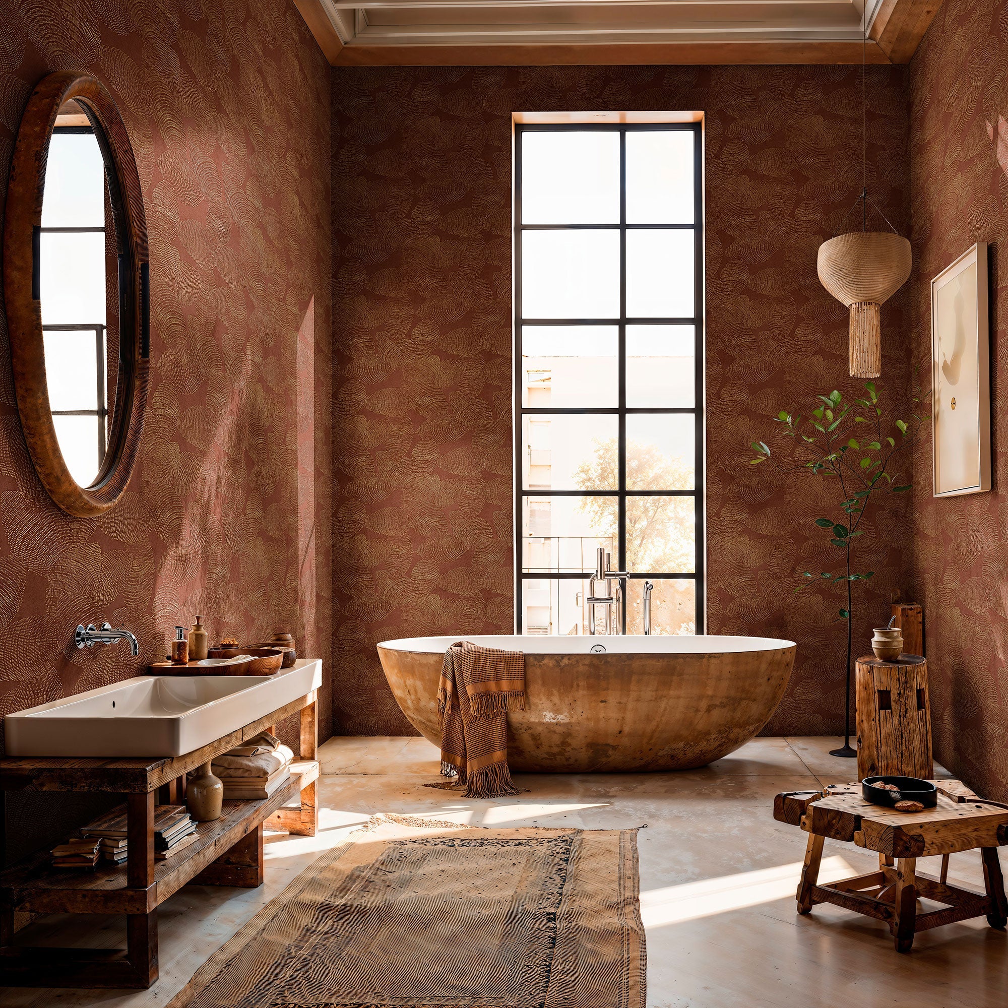 Rif Relief Burgundy Berber Wallpaper by Coordonné