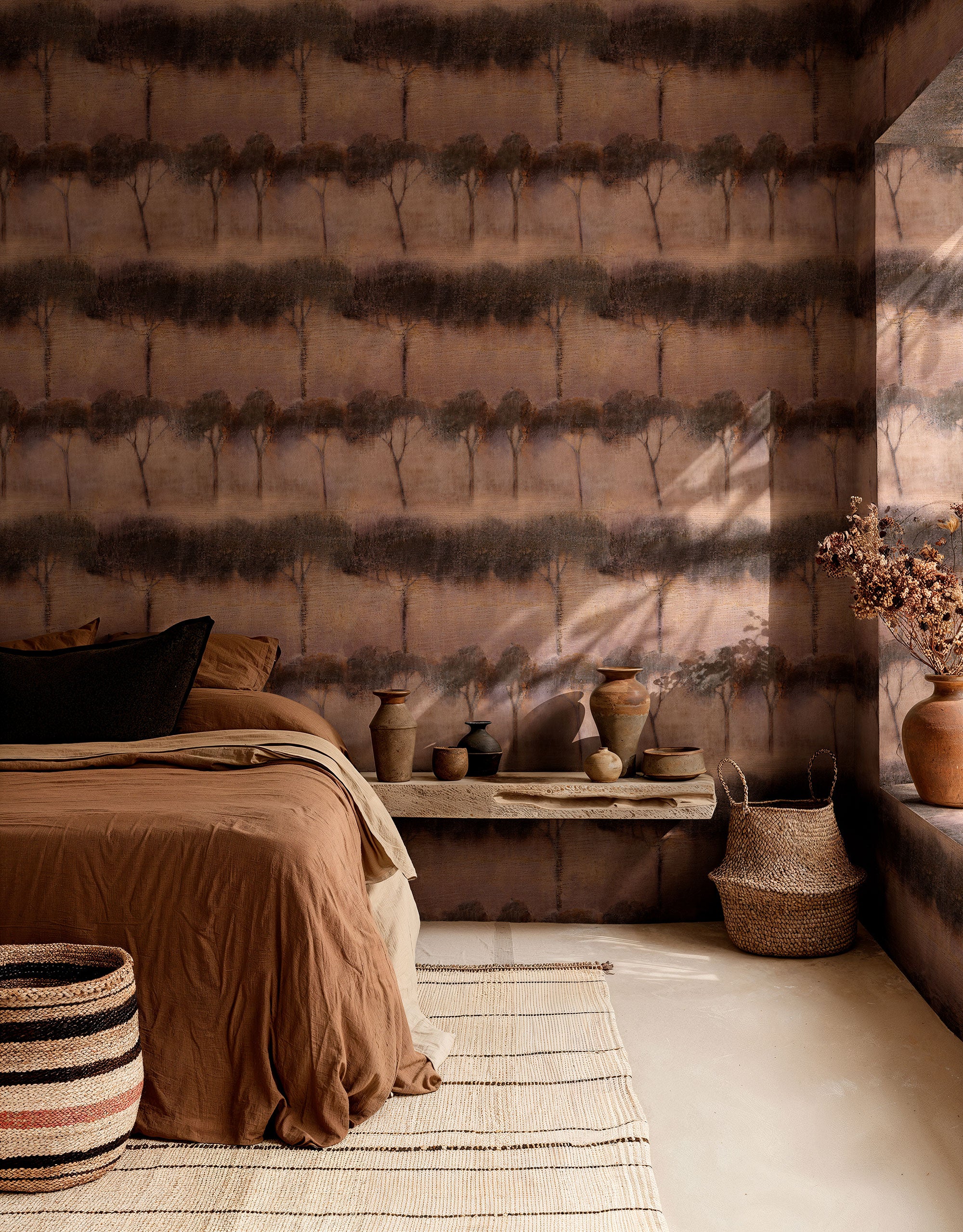 Ourika Trees Rose Berber Wallpaper by Coordonné
