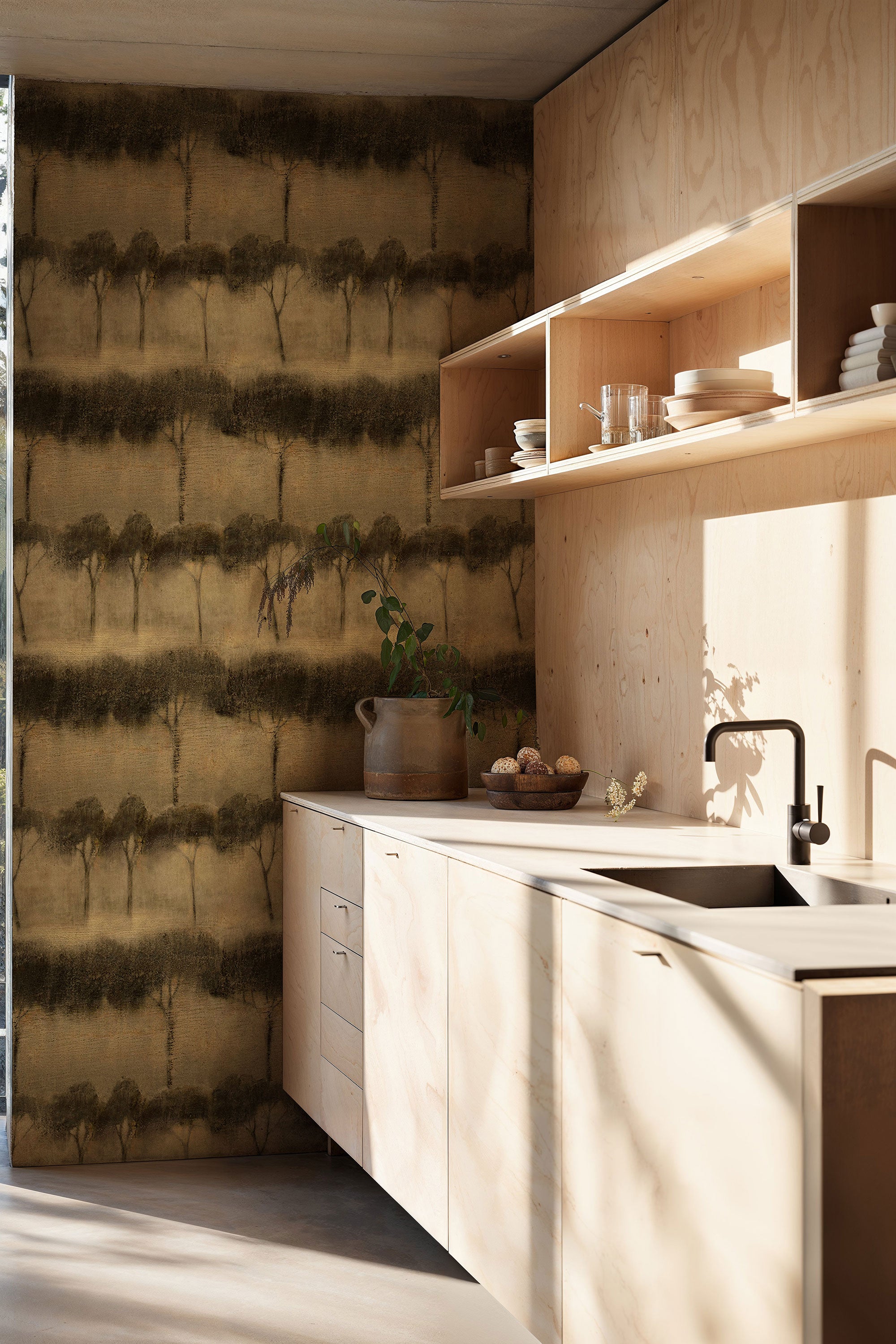 Ourika Trees Pistachio Berber Wallpaper by Coordonné