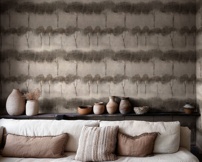 Ourika Trees Grey Berber Wallpaper by Coordonné