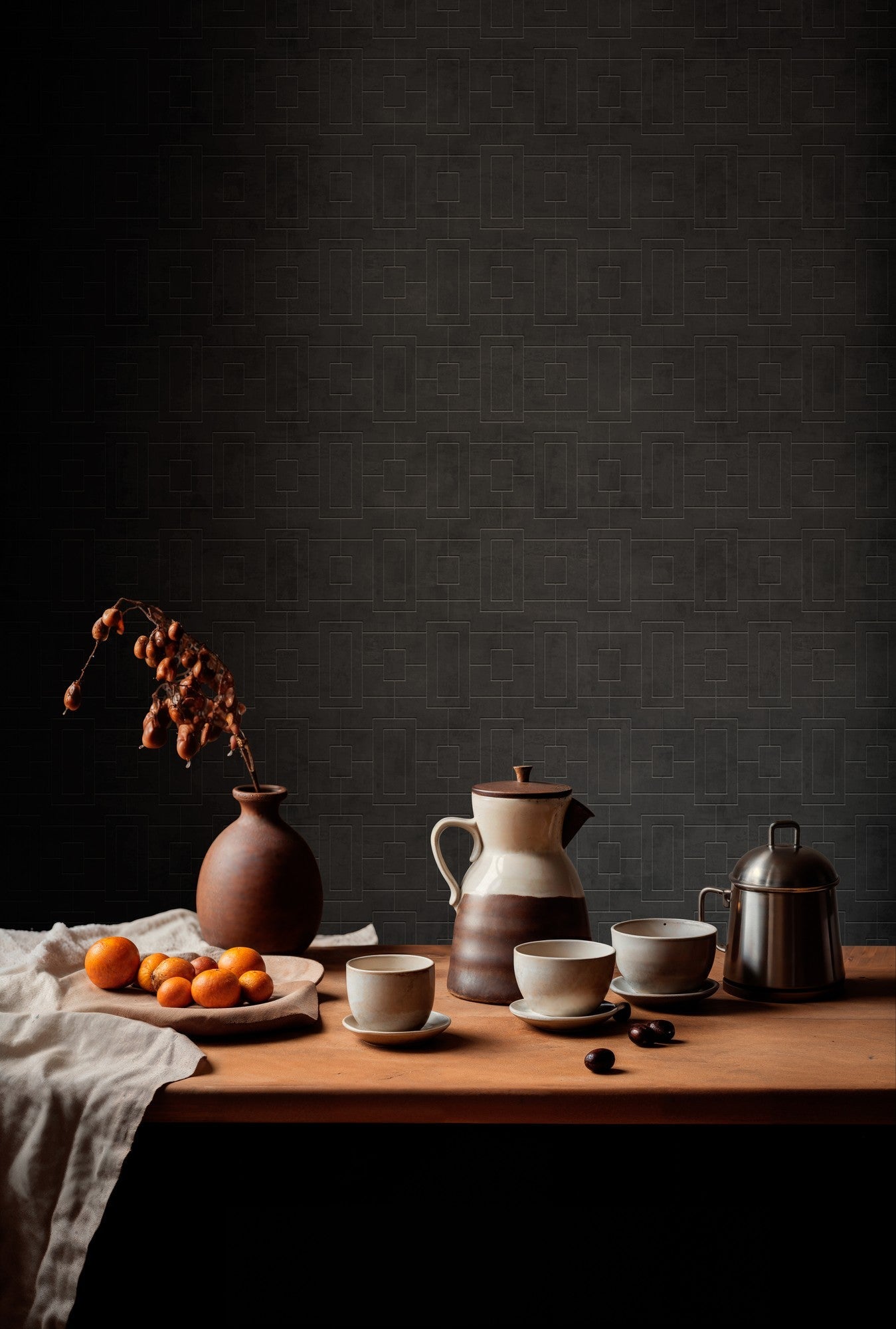 B00510 Fretwork Slate Lattice Wallpaper by Coordonné