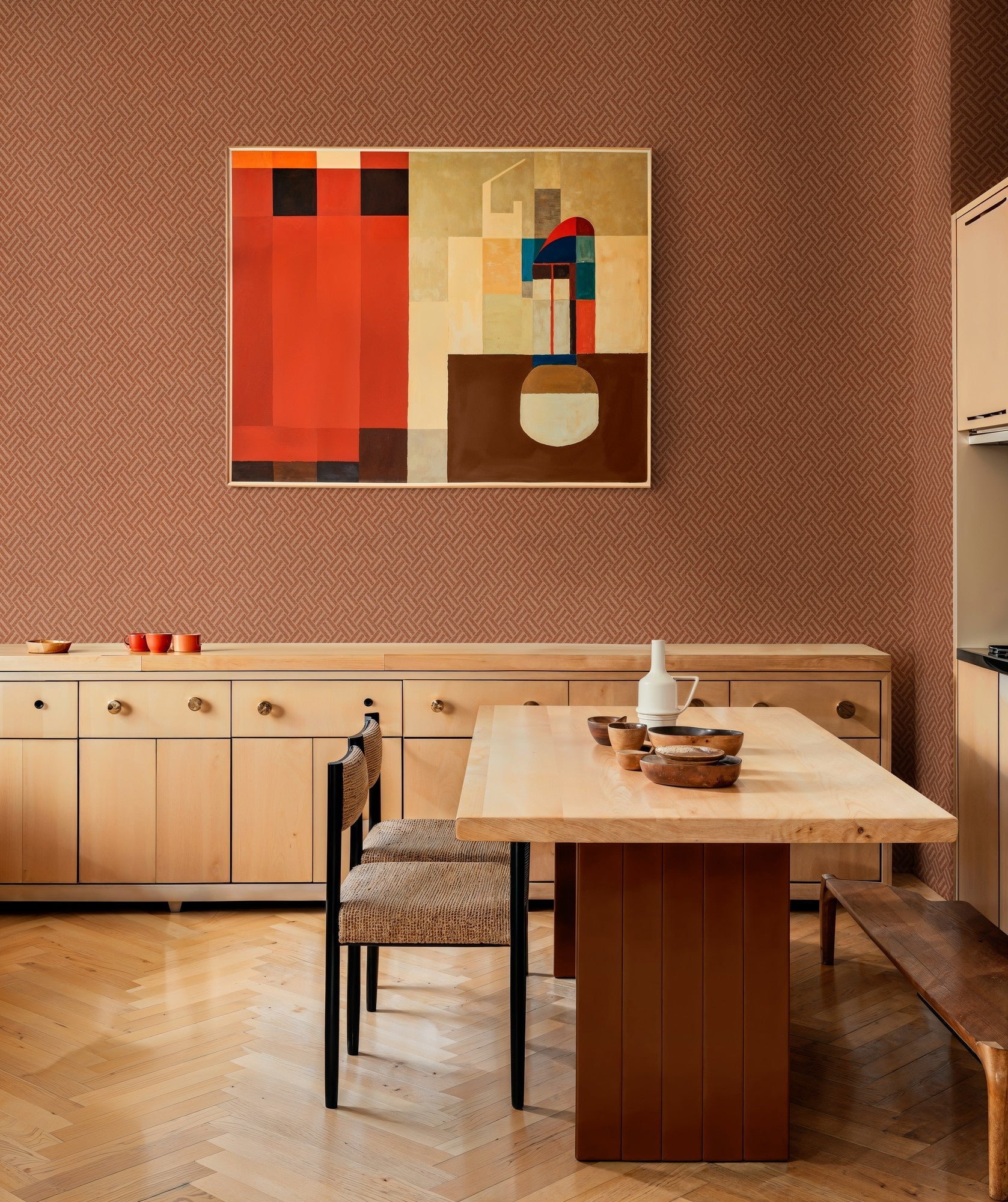B00520 Crosshatch Redwood Lattice Wallpaper by Coordonné