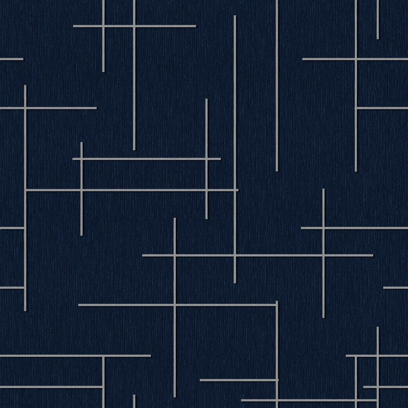 B00524 Monoclinic Ultramarine Lattice Wallpaper by Coordonné