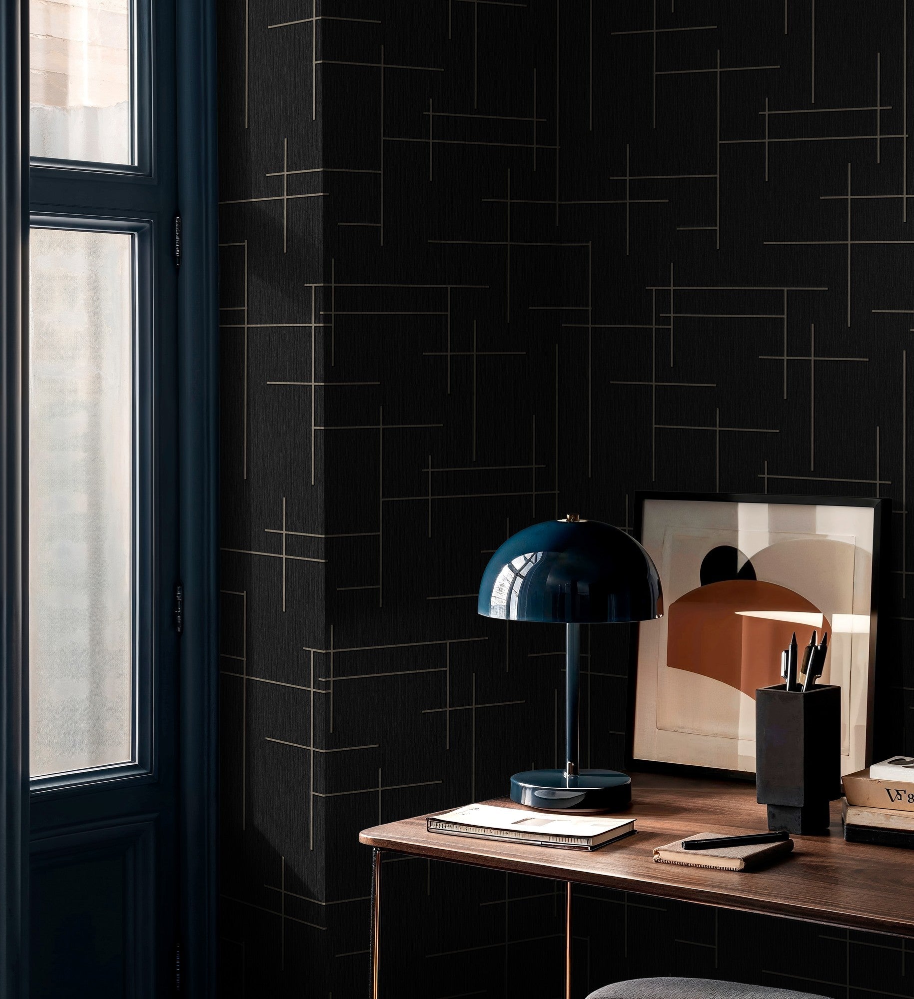 B00528 Monoclinic Slate Lattice Wallpaper by Coordonné
