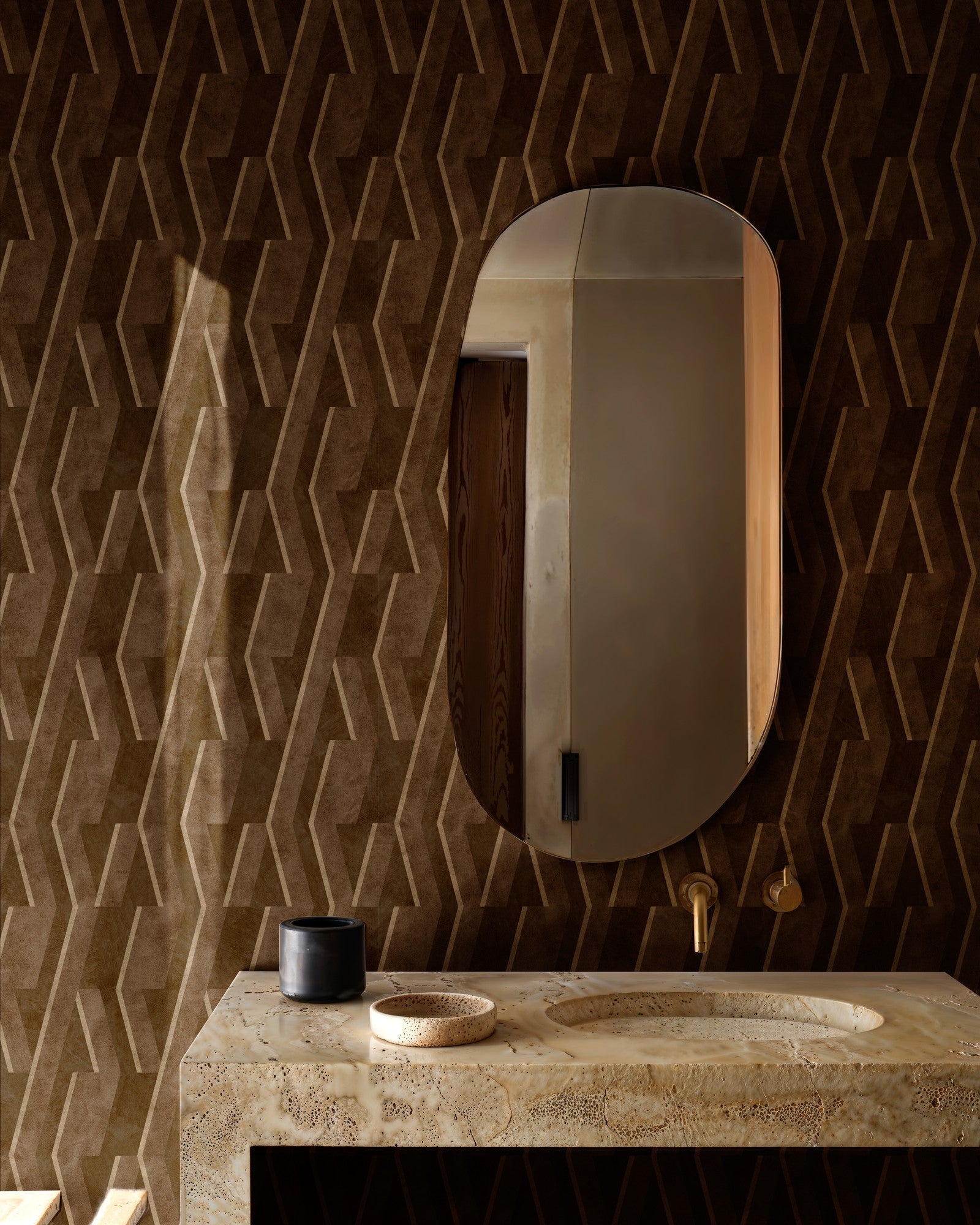 B00535 Parallels Chocolate Lattice Wallpaper by Coordonné