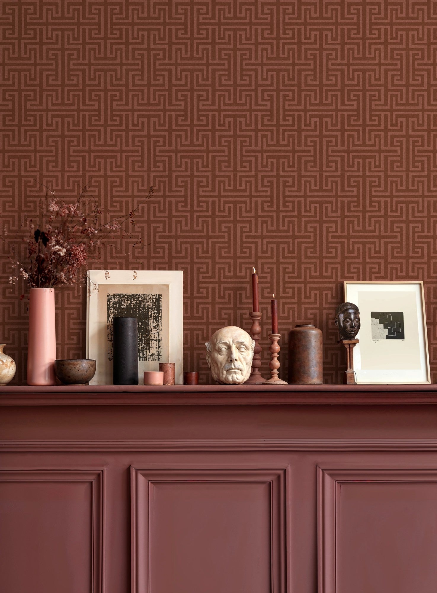 B00548 Maze Redwood Lattice Wallpaper by Coordonné