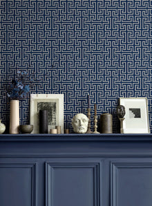 B00553 Maze Navy Lattice Wallpaper by Coordonné