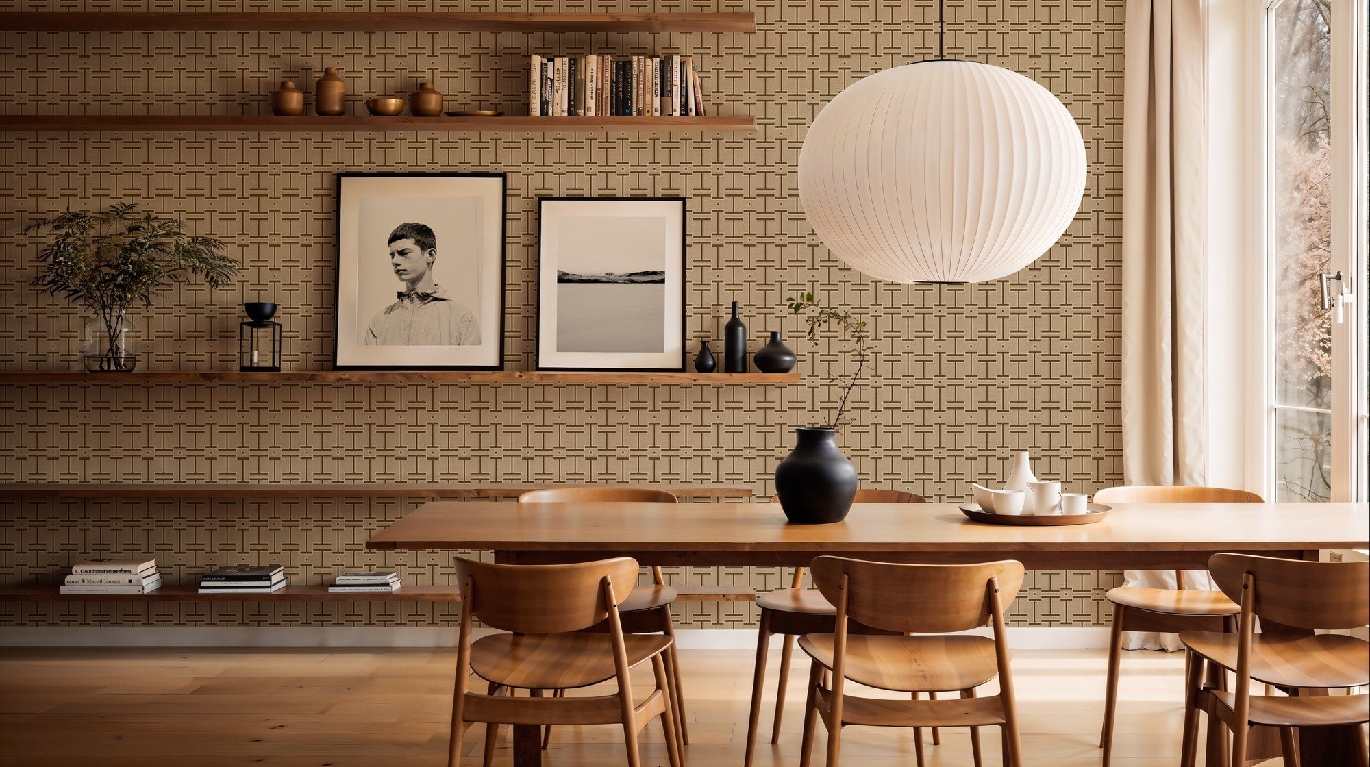 B00555 Grid Sand Lattice Wallpaper by Coordonné