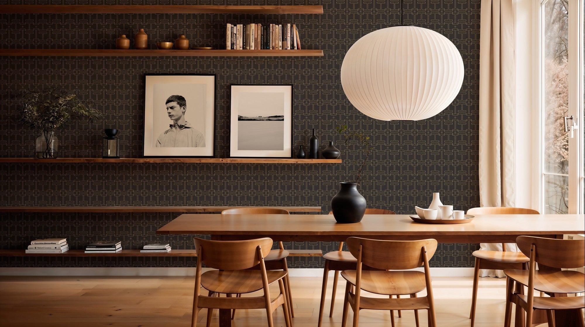 B00559 Grid Slate Lattice Wallpaper by Coordonné