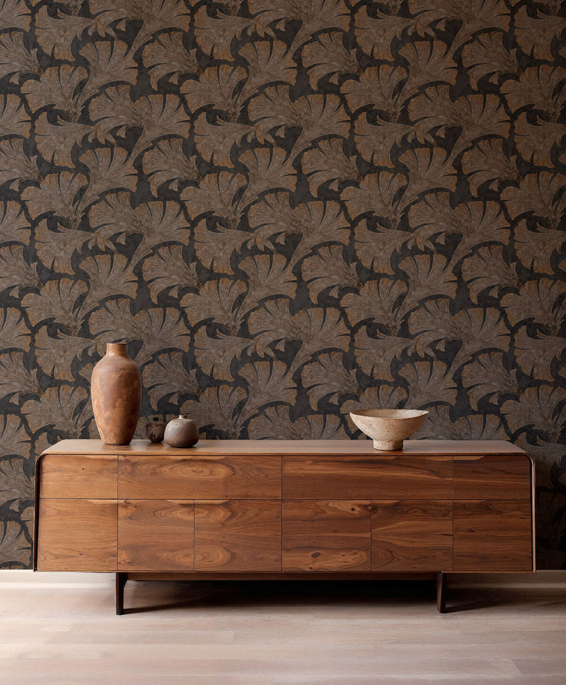 Papyrus Coal Pompei Wallpaper by Coordonné