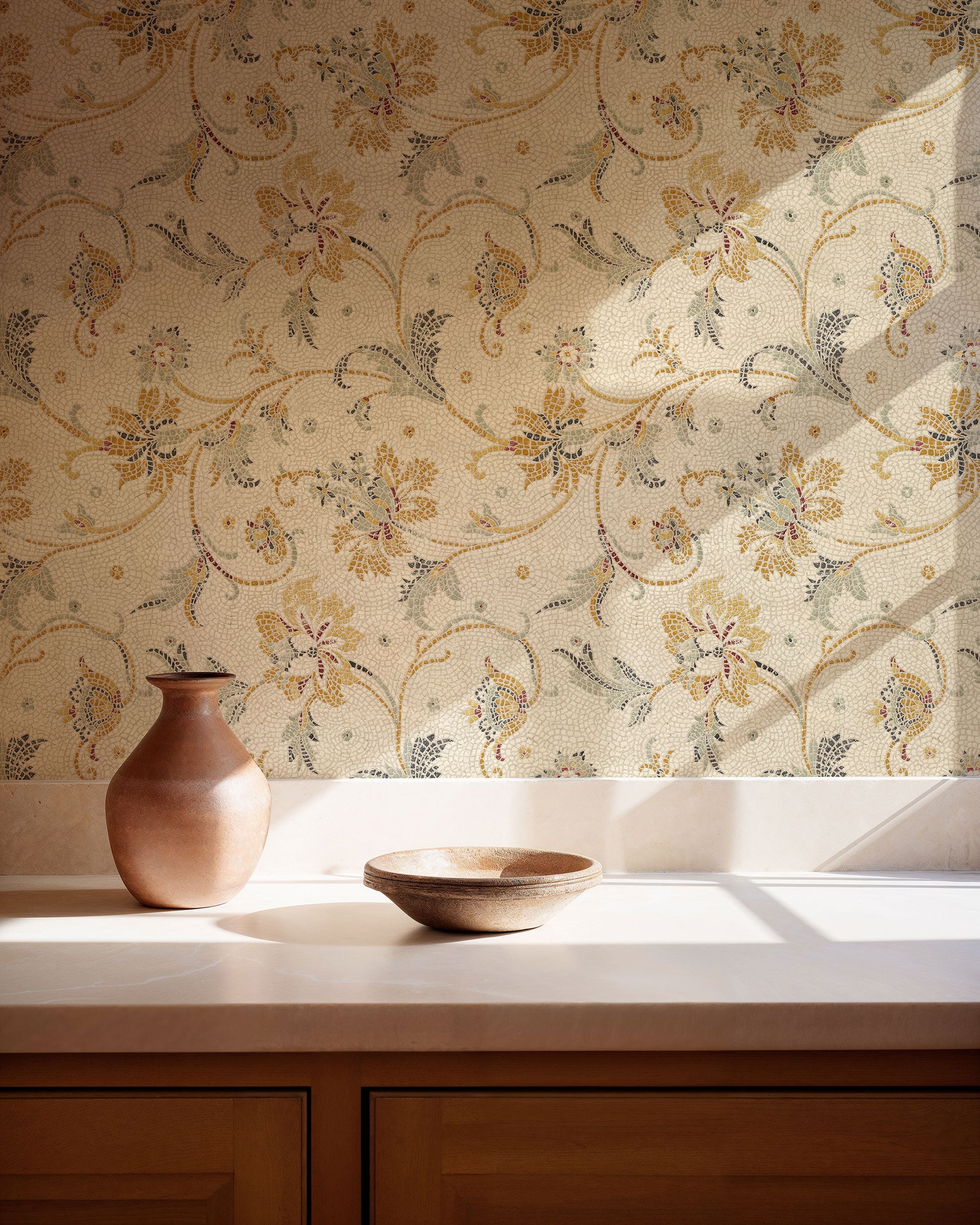 Mosaicum Curry Pompei Wallpaper by Coordonné