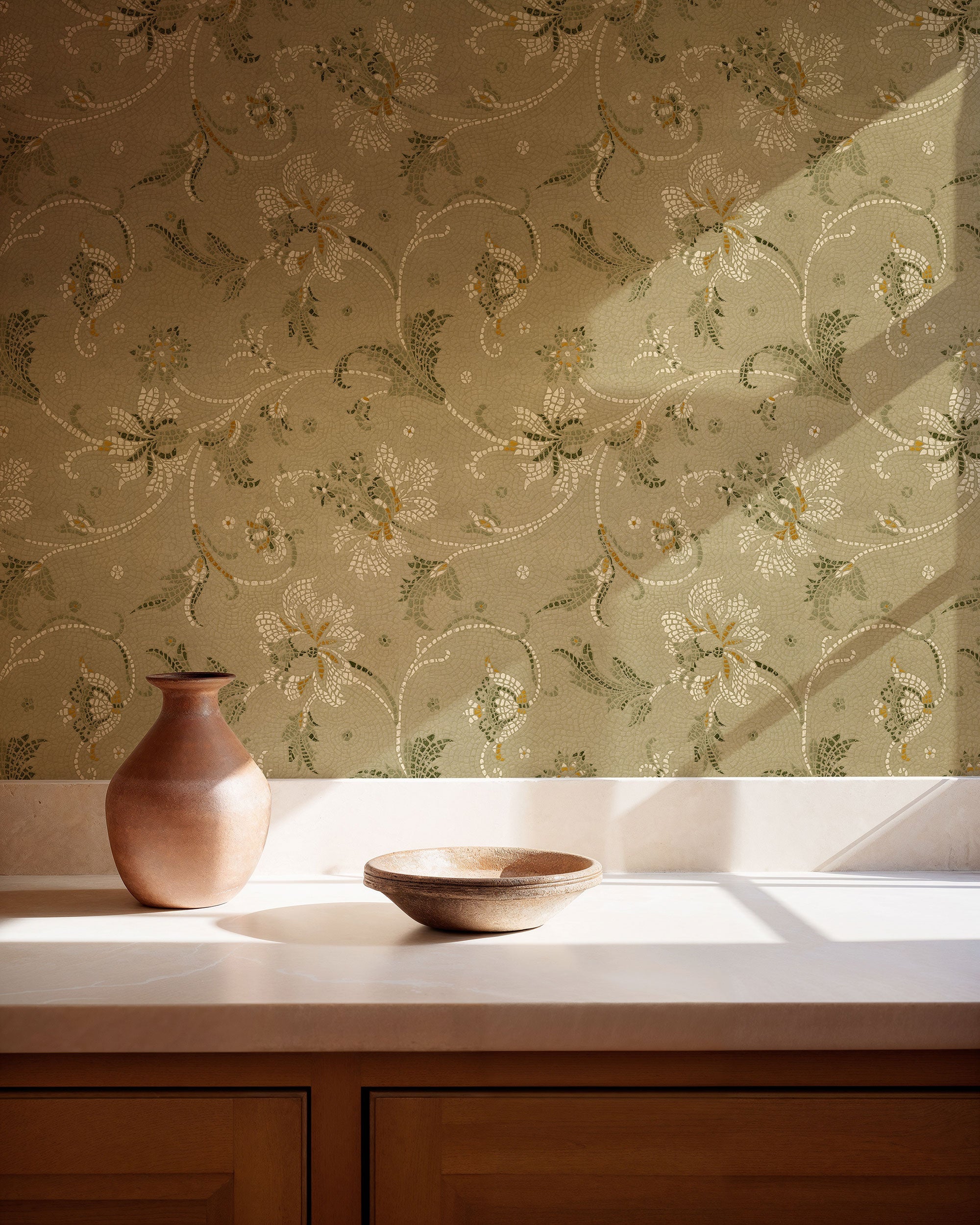 Mosaicum Matcha Pompei Wallpaper by Coordonné