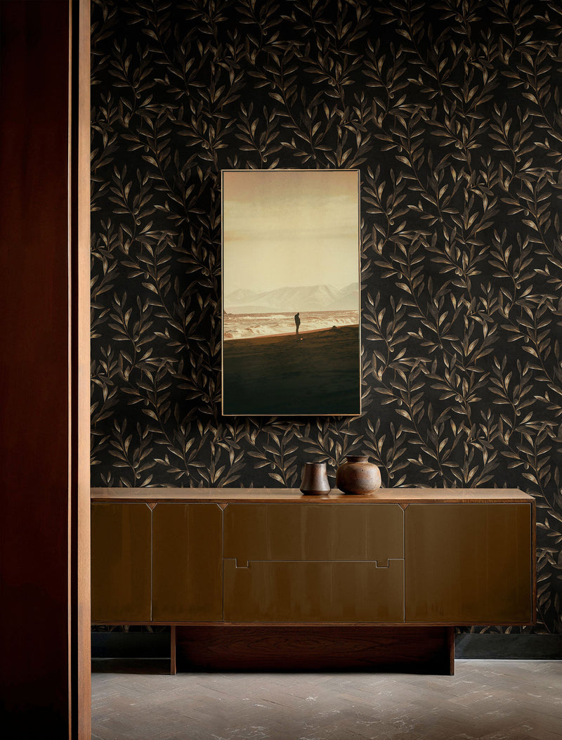 Olivetum Coal Pompei Wallpaper by Coordonné