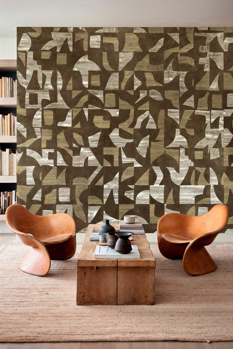B00807 Woodblock Gold Random Metallics II Mural by Coordonné