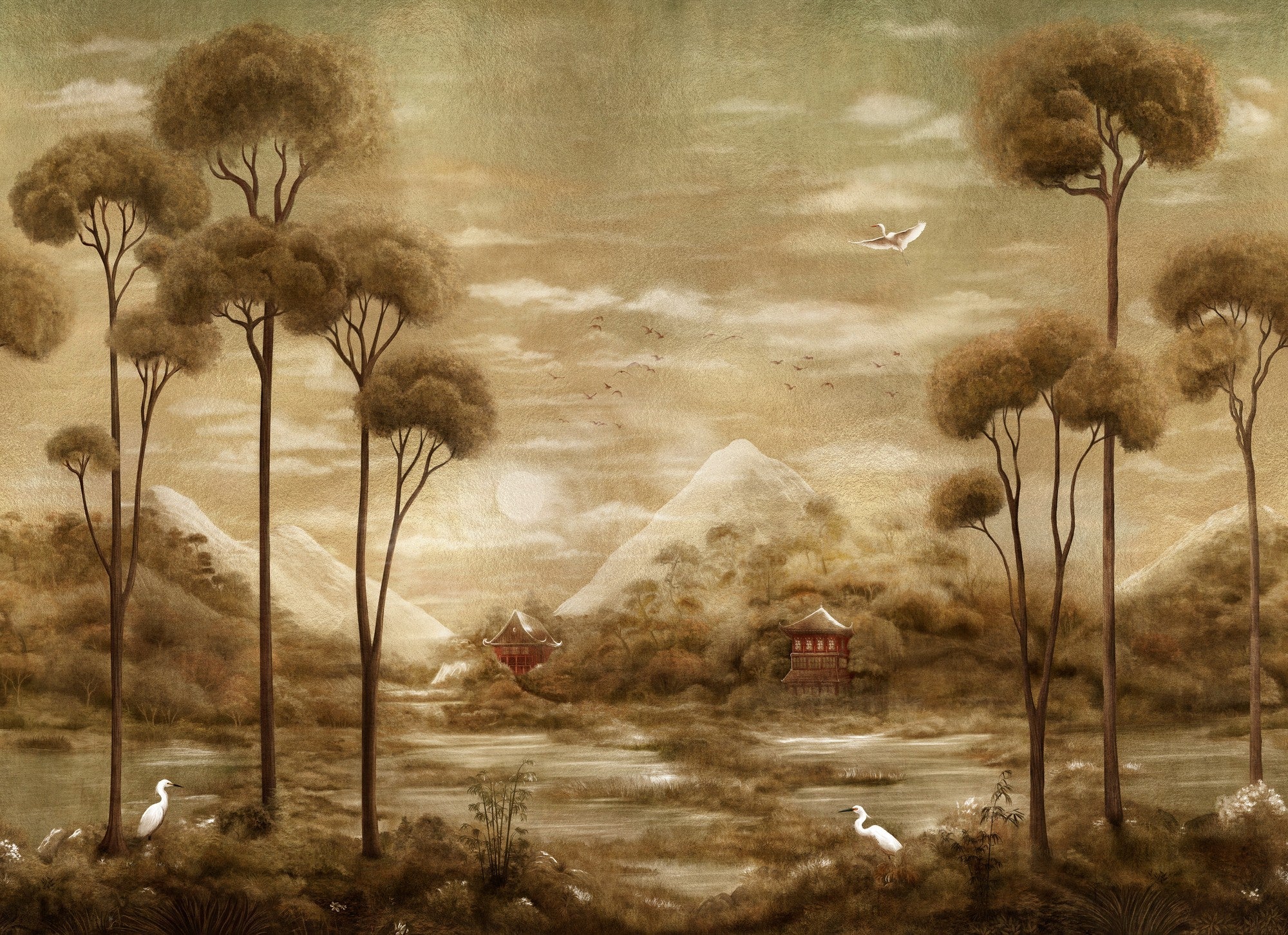 B00822 Xi Hu Lake Gold Random Metallics II Mural by Coordonné