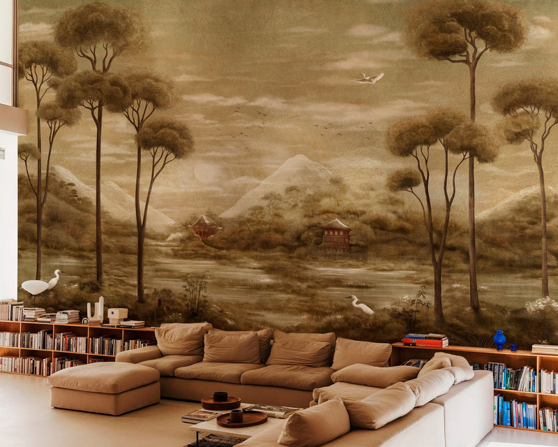 B00822 Xi Hu Lake Gold Random Metallics II Mural by Coordonné
