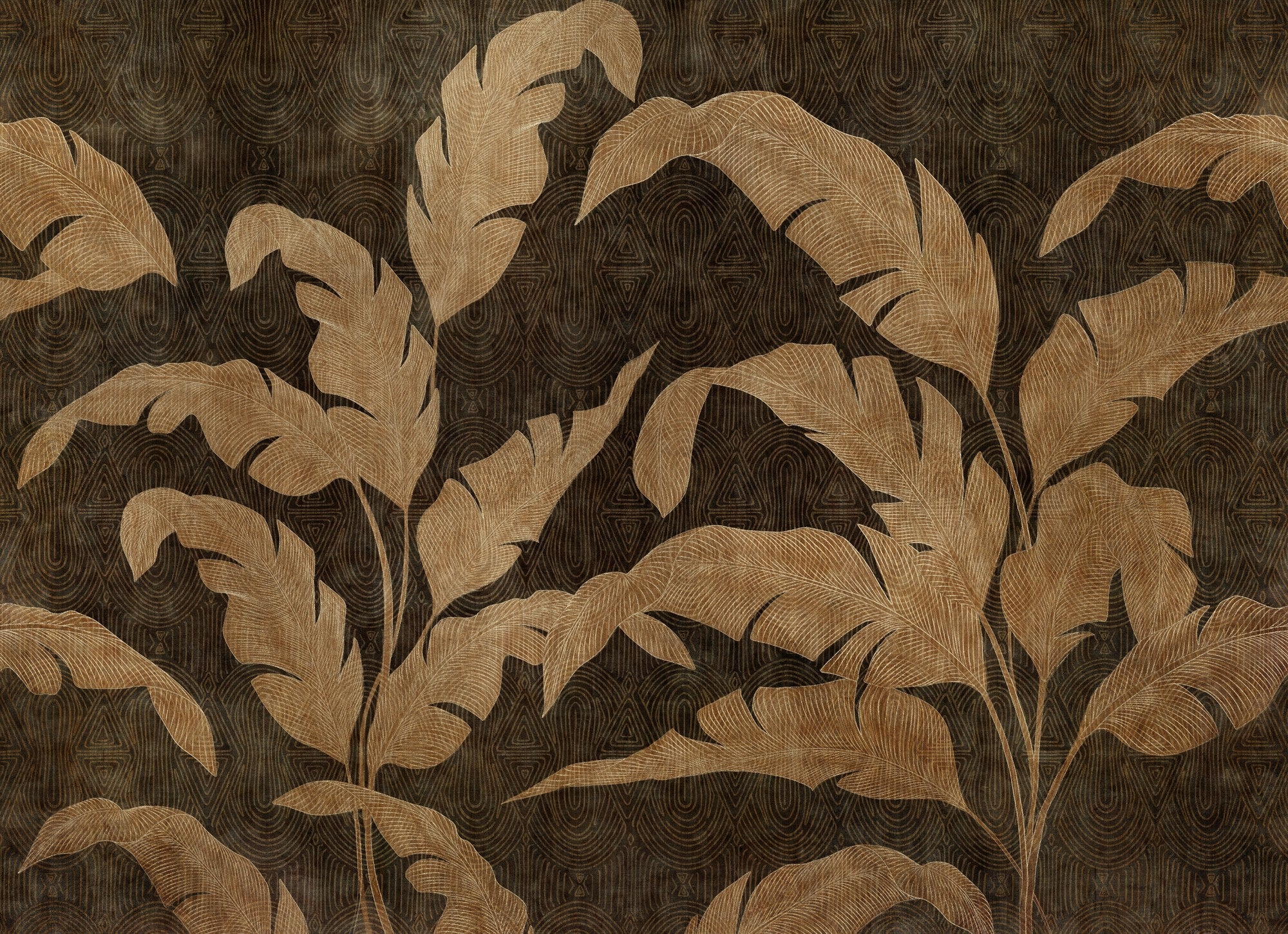 B00830 Leaves Shadow Gold Random Metallics II Mural by Coordonné