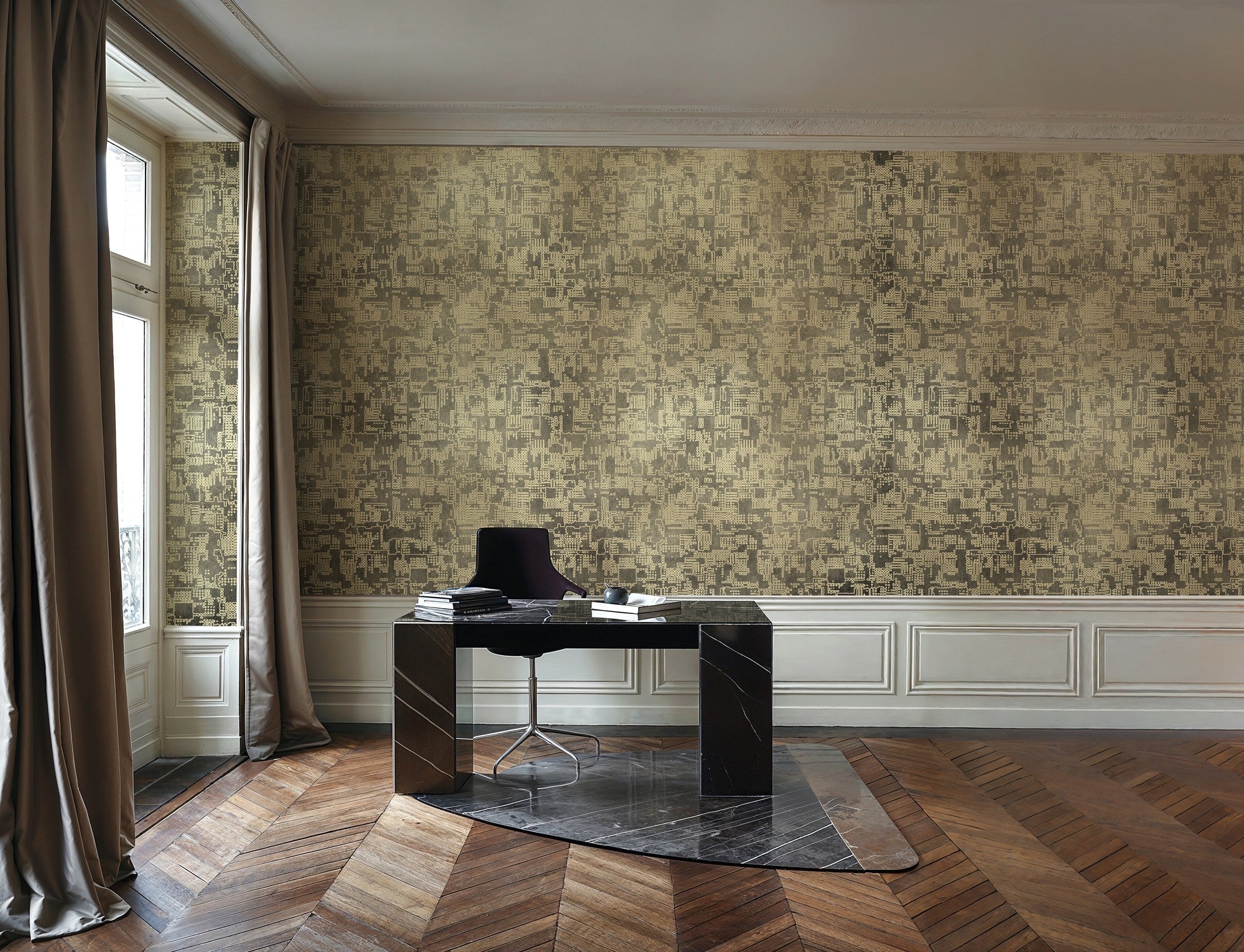 B00847 Chipset Gold Random Metallics II Mural by Coordonné