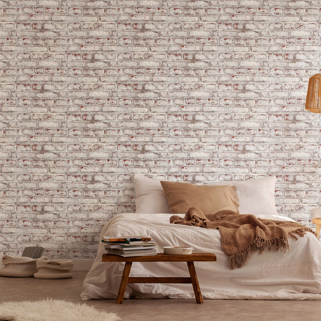 BB51100 Coastal Brick Effect Motif Bricks and More Brown, Grey and White Wallpaper By Galerie
