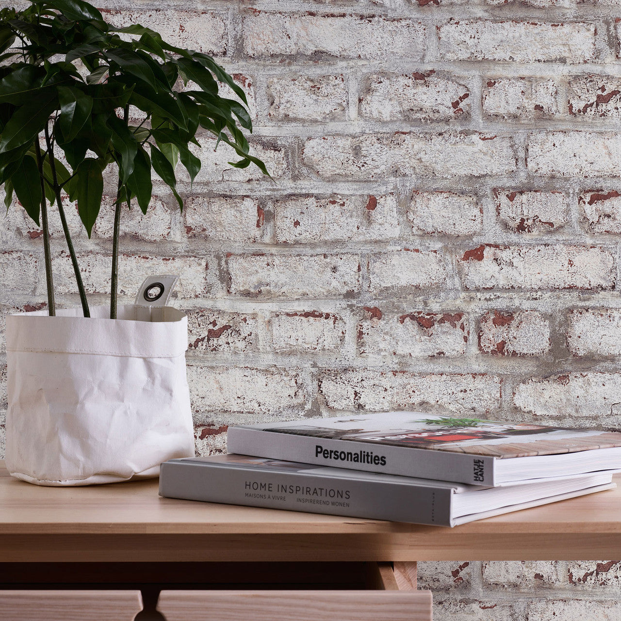 BB51100 Coastal Brick Effect Motif Bricks and More Brown, Grey and White Wallpaper By Galerie