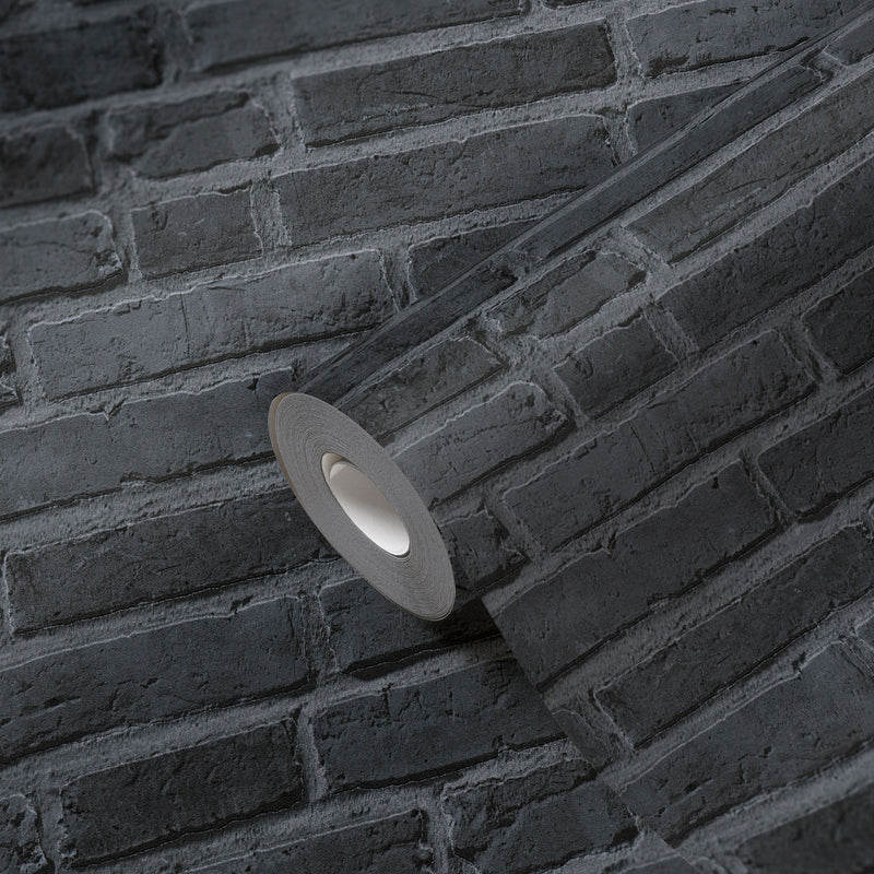 BB51103 Brickshire Residents Motif Bricks and More Grey and Black Wallpaper By Galerie