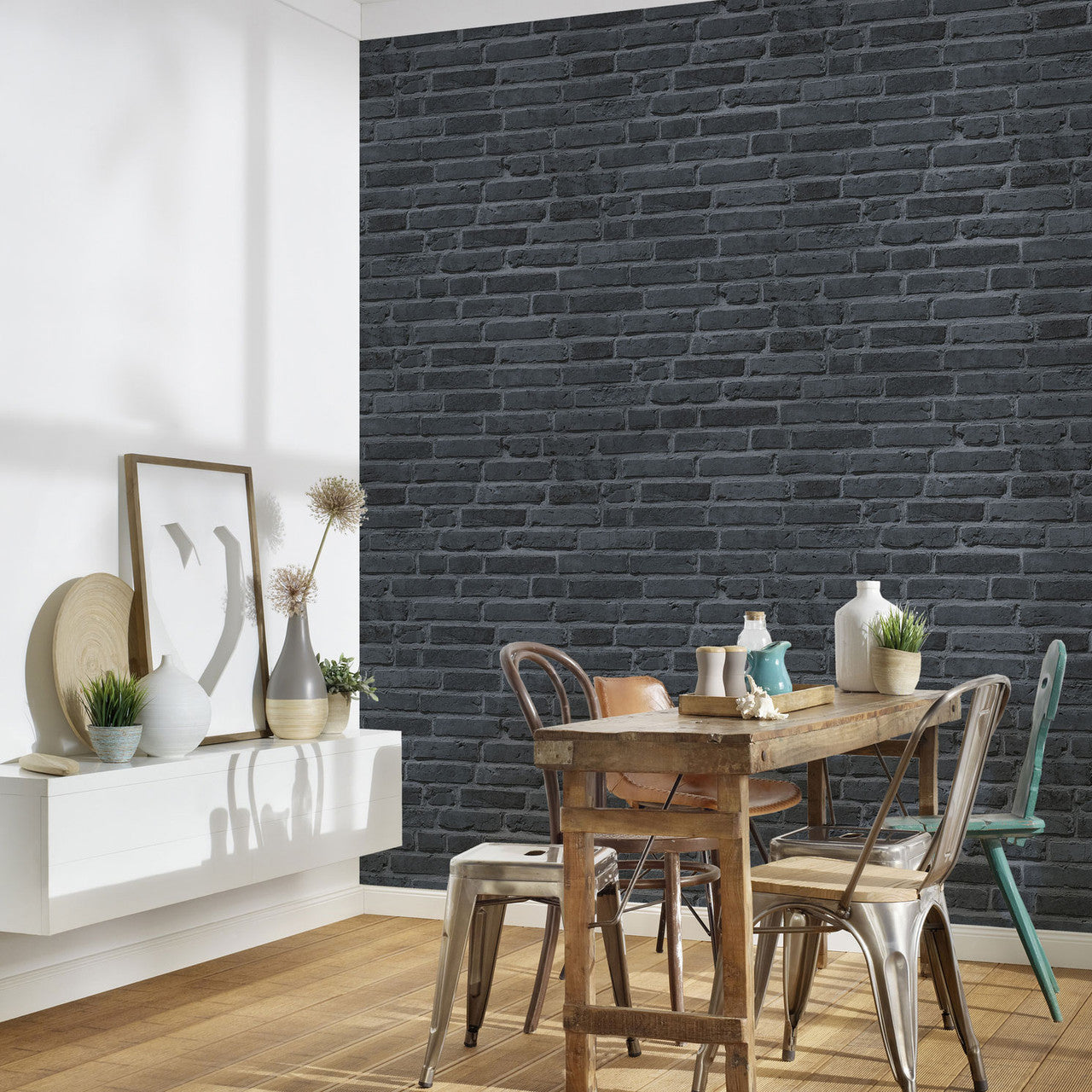 BB51103 Brickshire Residents Motif Bricks and More Grey and Black Wallpaper By Galerie