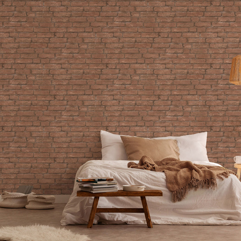 BB51107 Industrial Chic Motif Bricks and More Brown and Orange Wallpaper By Galerie