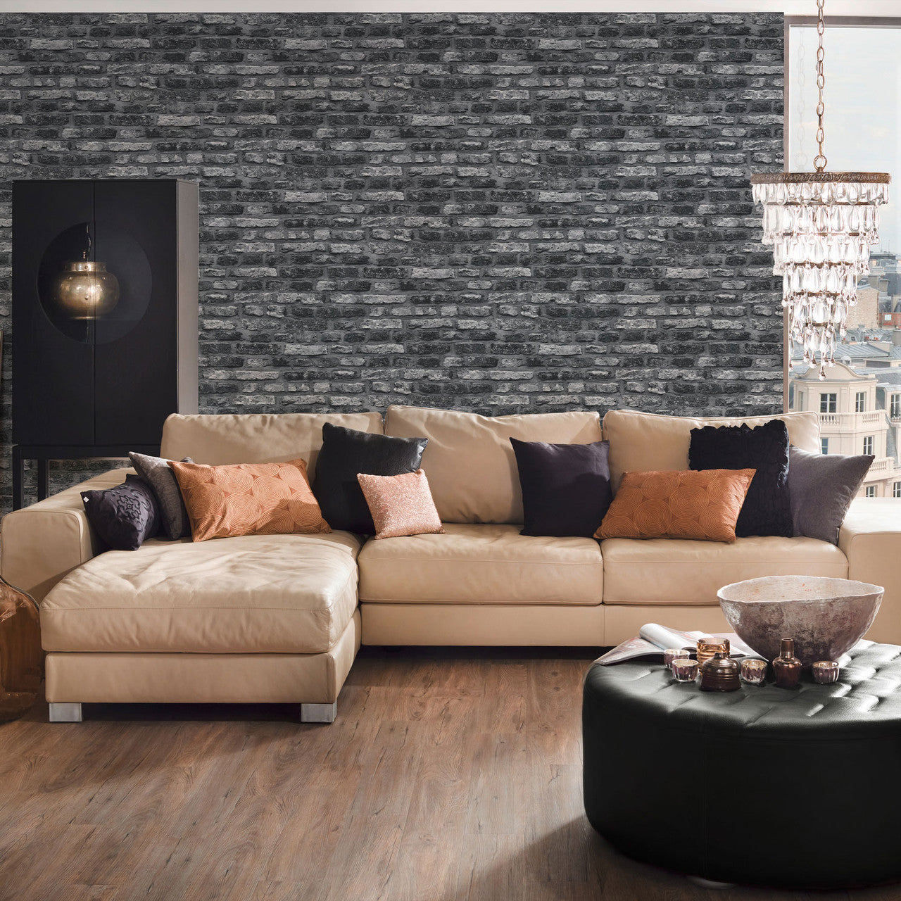 BB51112 Brickshire Residents Motif Bricks and More Grey and Black Wallpaper By Galerie