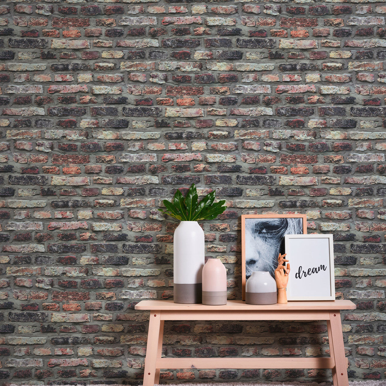 BB51113 Brickshire Residents Motif Bricks and More Beige, Brown and Grey Wallpaper By Galerie
