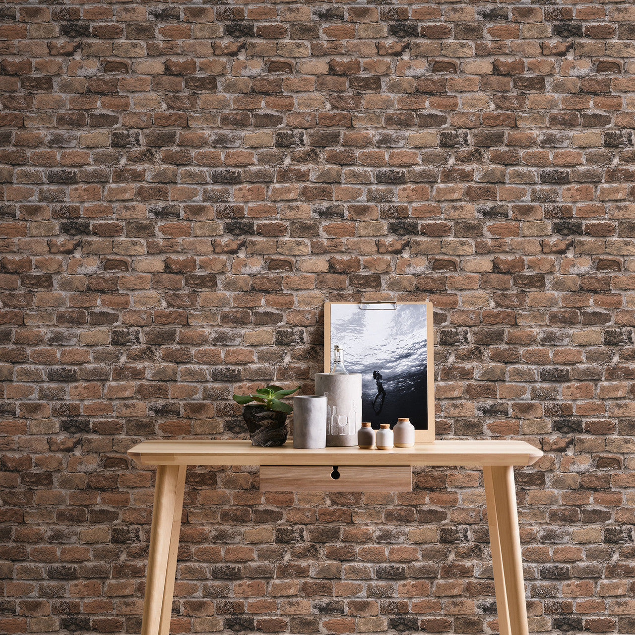 BB51116 Brickshire Residents Motif Bricks and More Brown and Grey Wallpaper By Galerie