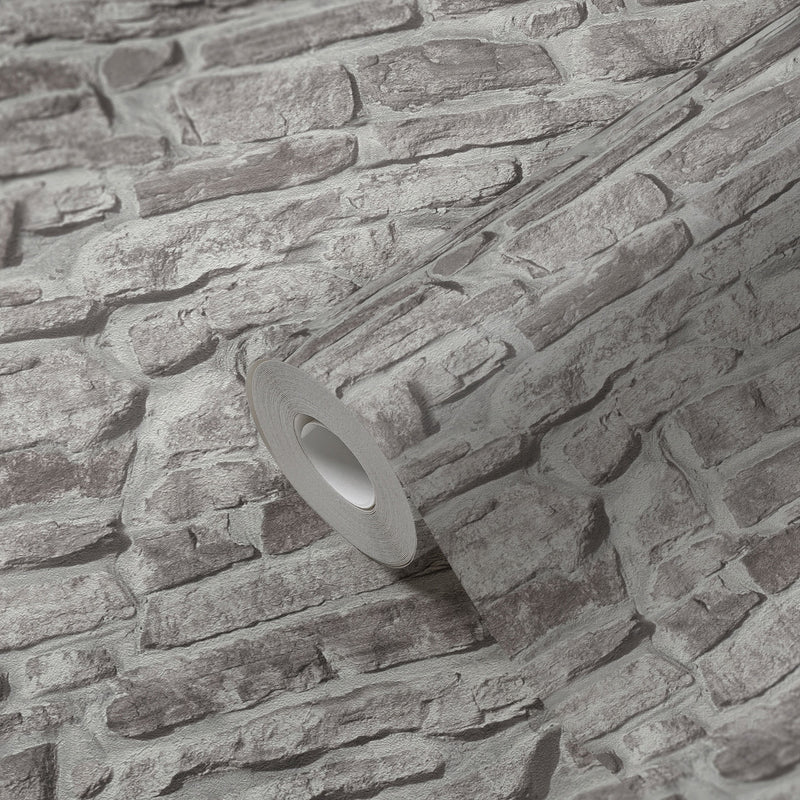 BB51125 Stone Symphony Motif Bricks and More Grey Wallpaper By Galerie