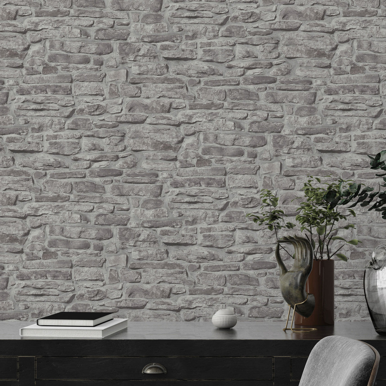 BB51125 Stone Symphony Motif Bricks and More Grey Wallpaper By Galerie
