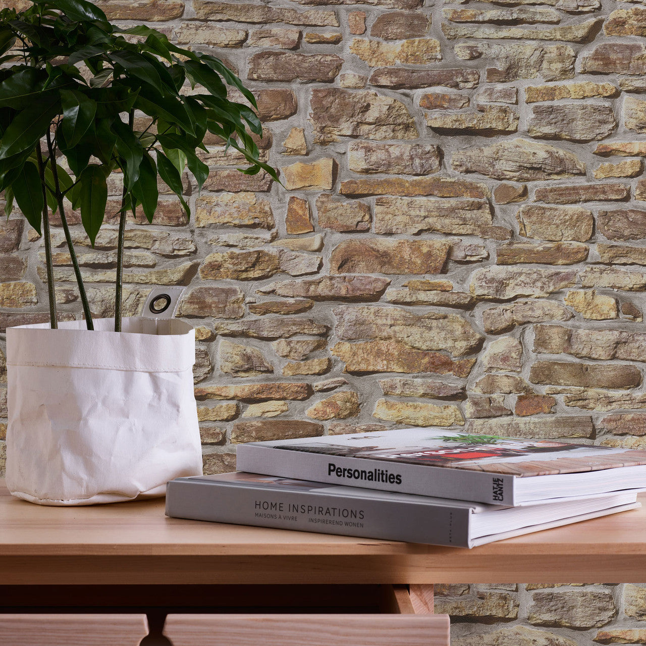 BB51127 Stone Symphony Motif Bricks and More Beige and Brown Wallpaper By Galerie