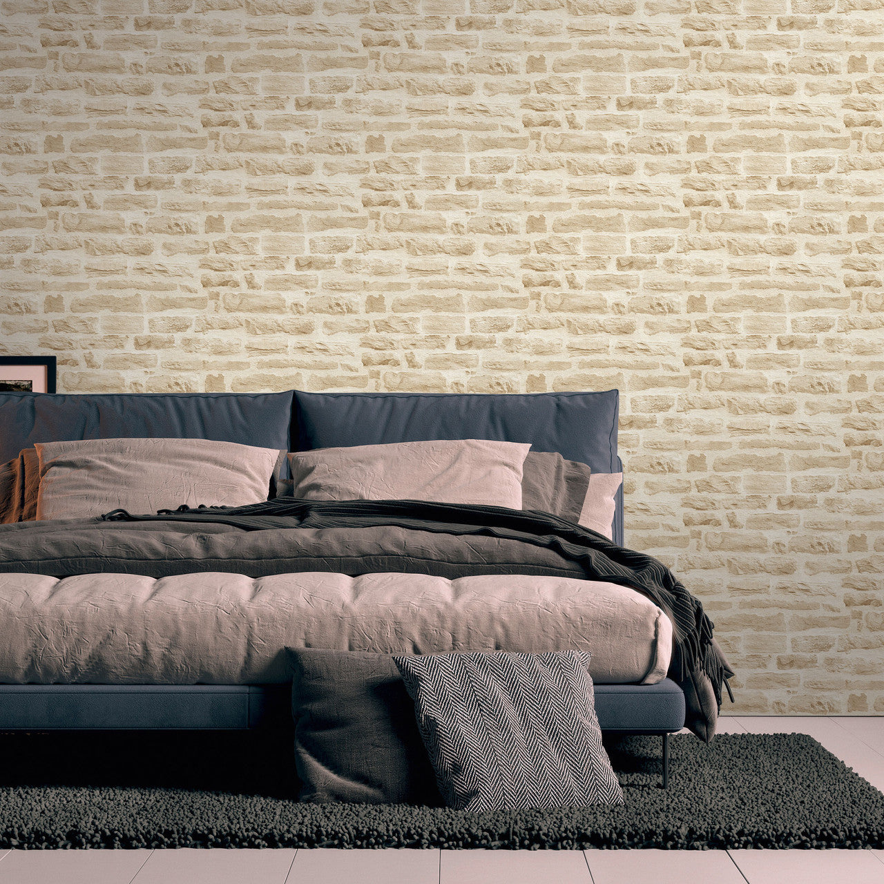 BB51128 Rocky Retreat Motif Bricks and More Beige and Cream Wallpaper By Galerie