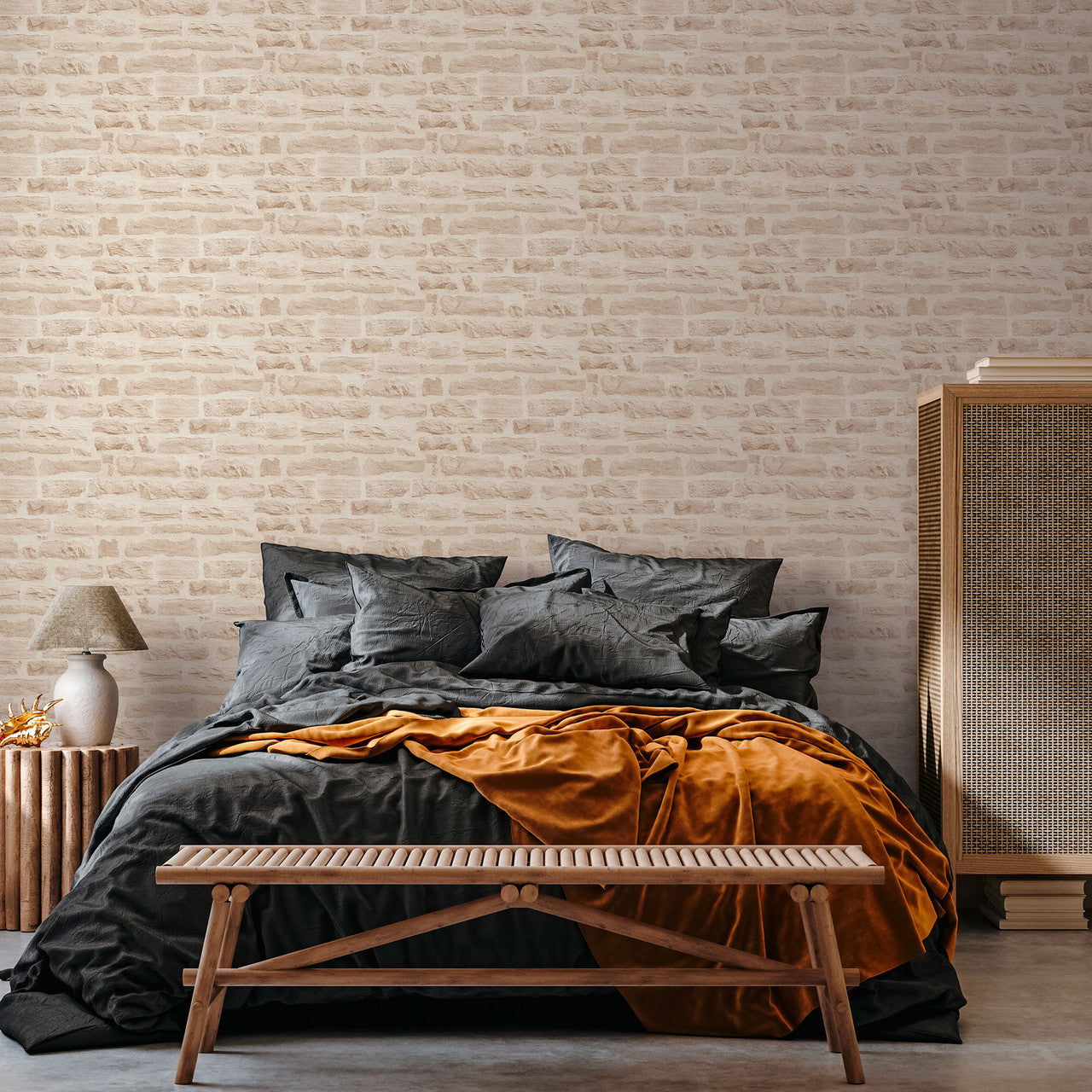 BB51129 Rocky Retreat Motif Bricks and More Beige and Cream Wallpaper By Galerie