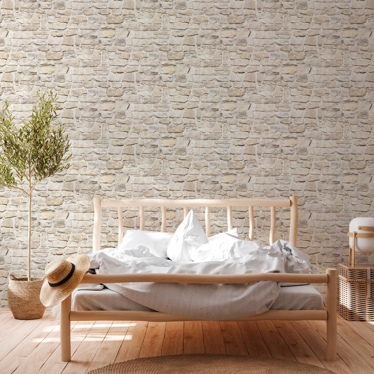 BB51131 Stone Symphony Motif Bricks and More Beige and Yellow Wallpaper By Galerie