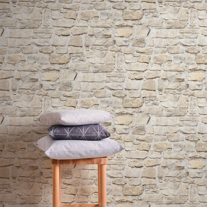BB51131 Stone Symphony Motif Bricks and More Beige and Yellow Wallpaper By Galerie