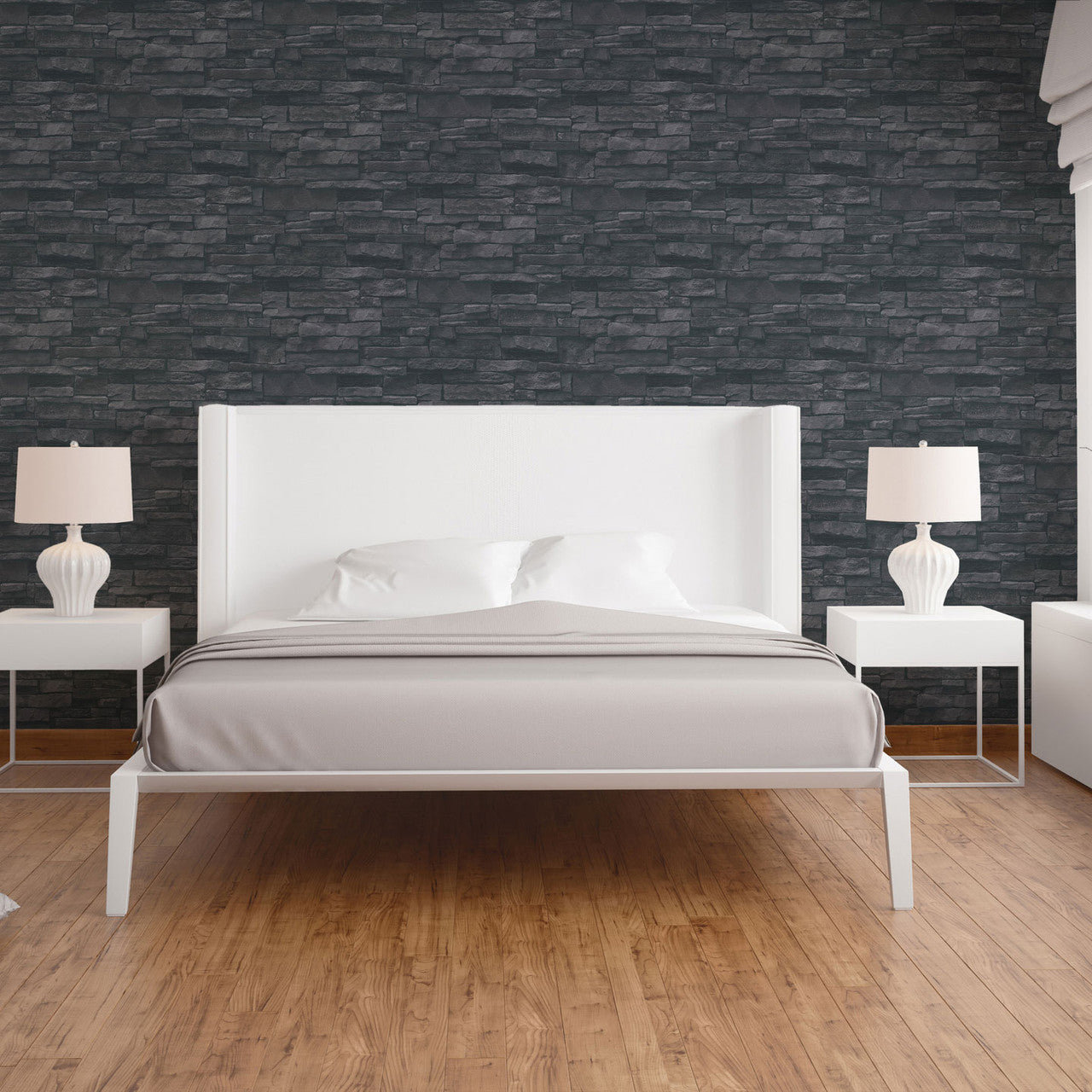 BB51133 Sandstone Splendour Motif Bricks and More Black Wallpaper By Galerie