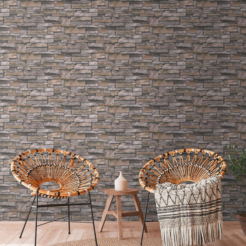BB51135 Sandstone Splendour Motif Bricks and More Beige and Brown Wallpaper By Galerie