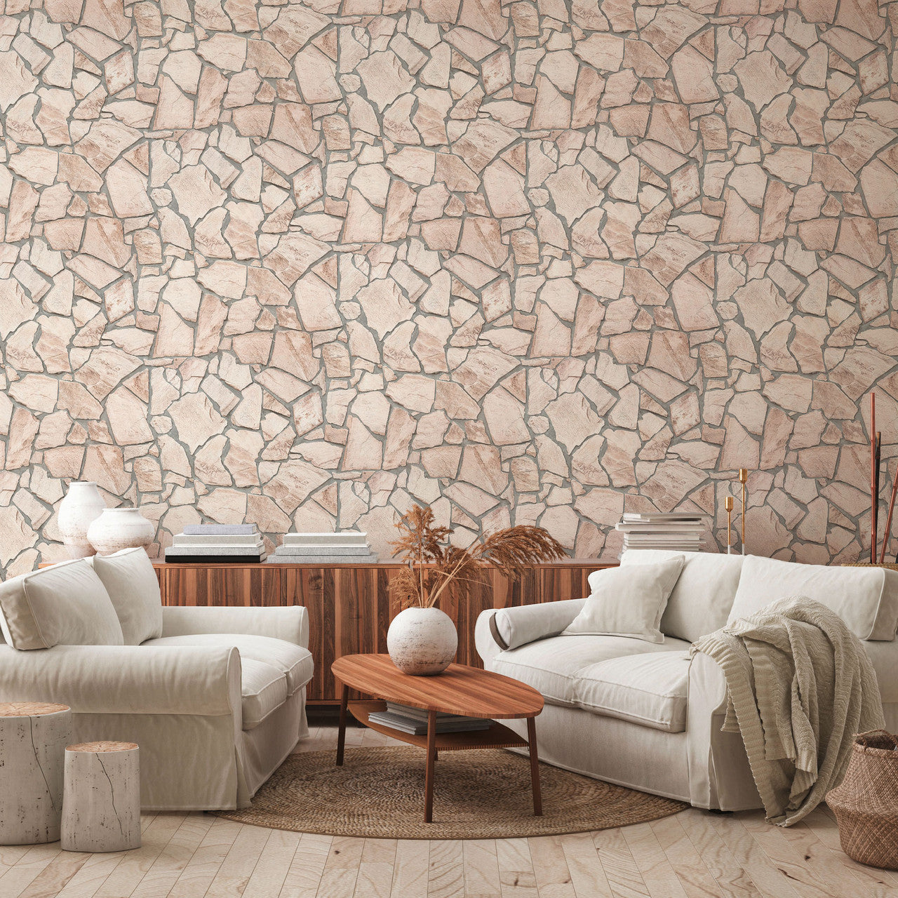 BB51137 Claystone Cottage Motif Bricks and More Beige, Brown and Grey Wallpaper By Galerie
