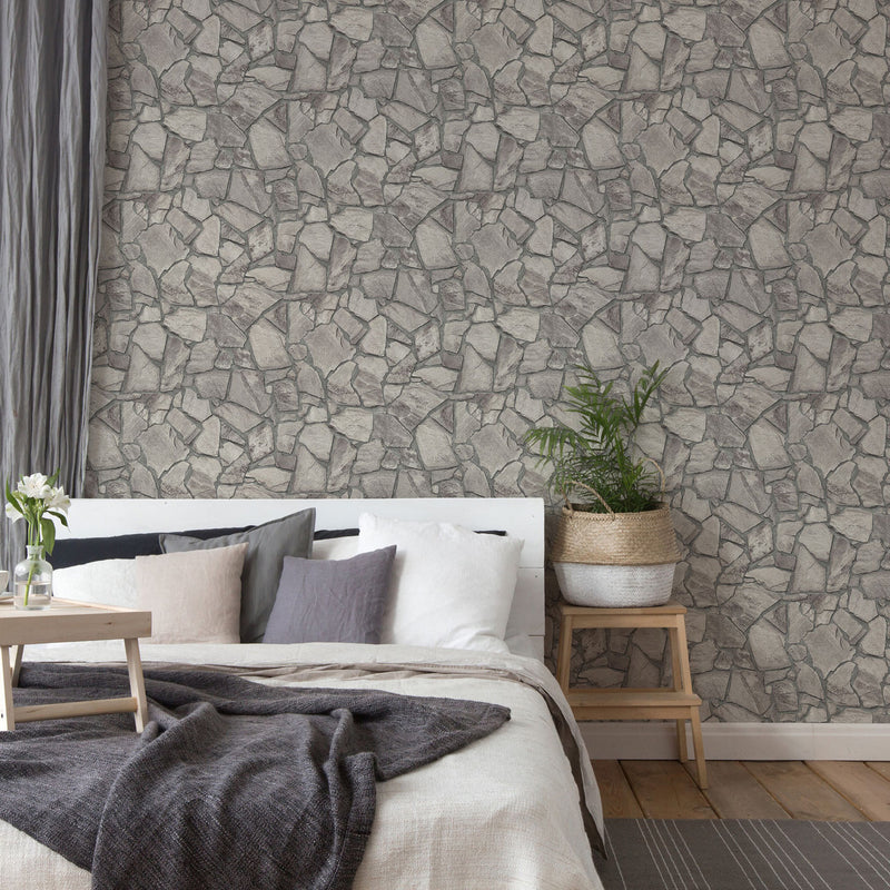 BB51140 Petrified Paradise Motif Bricks and More Grey Wallpaper By Galerie