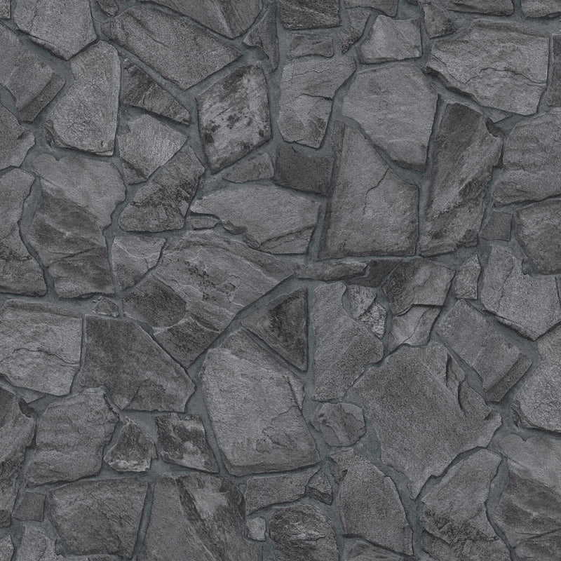 BB51141 Petrified Paradise Motif Bricks and More Grey and Black Wallpaper By Galerie